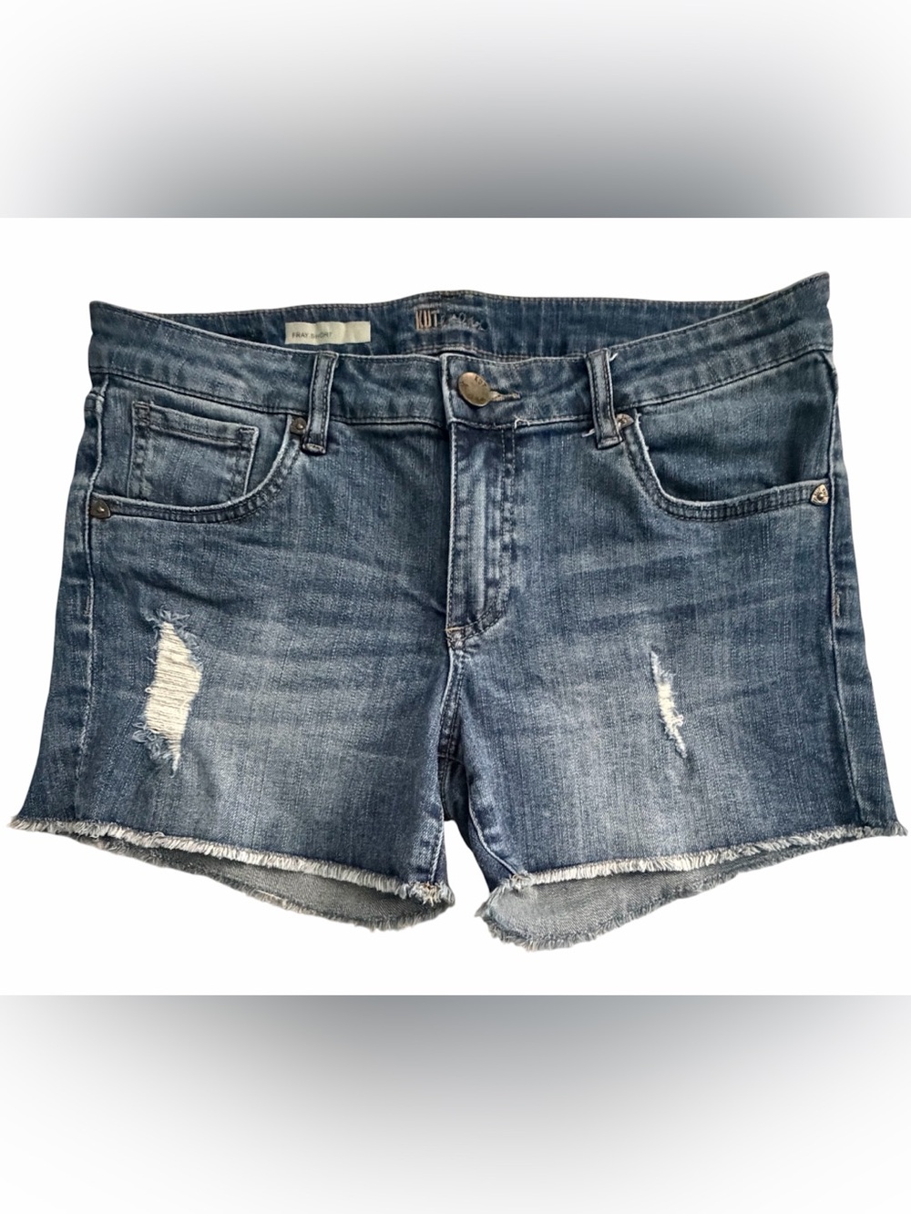 Kut from the Kloth Fray Distressed Hem Blue Denim Shorts, Size 6
